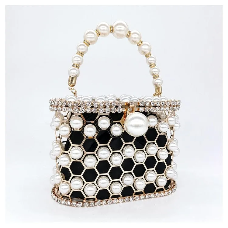 Della Pearl Beaded Honeycomb Clutch