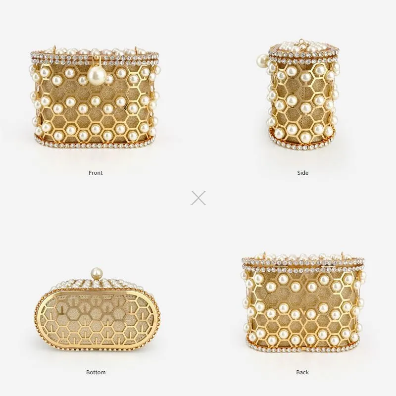 Della Pearl Beaded Honeycomb Clutch