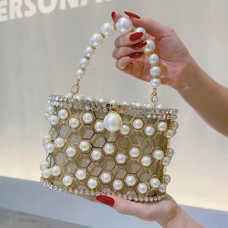 Della Pearl Beaded Honeycomb Clutch