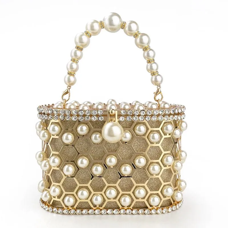 Della Pearl Beaded Honeycomb Clutch
