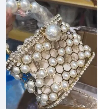 Della Pearl Beaded Honeycomb Clutch
