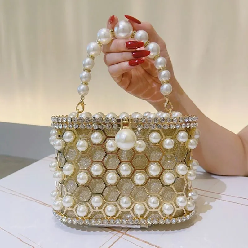 Della Pearl Beaded Honeycomb Clutch