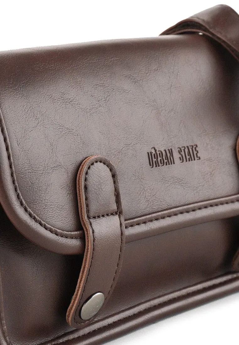 Distressed Leather Button Flap Crossbody Bag - Dark Brown