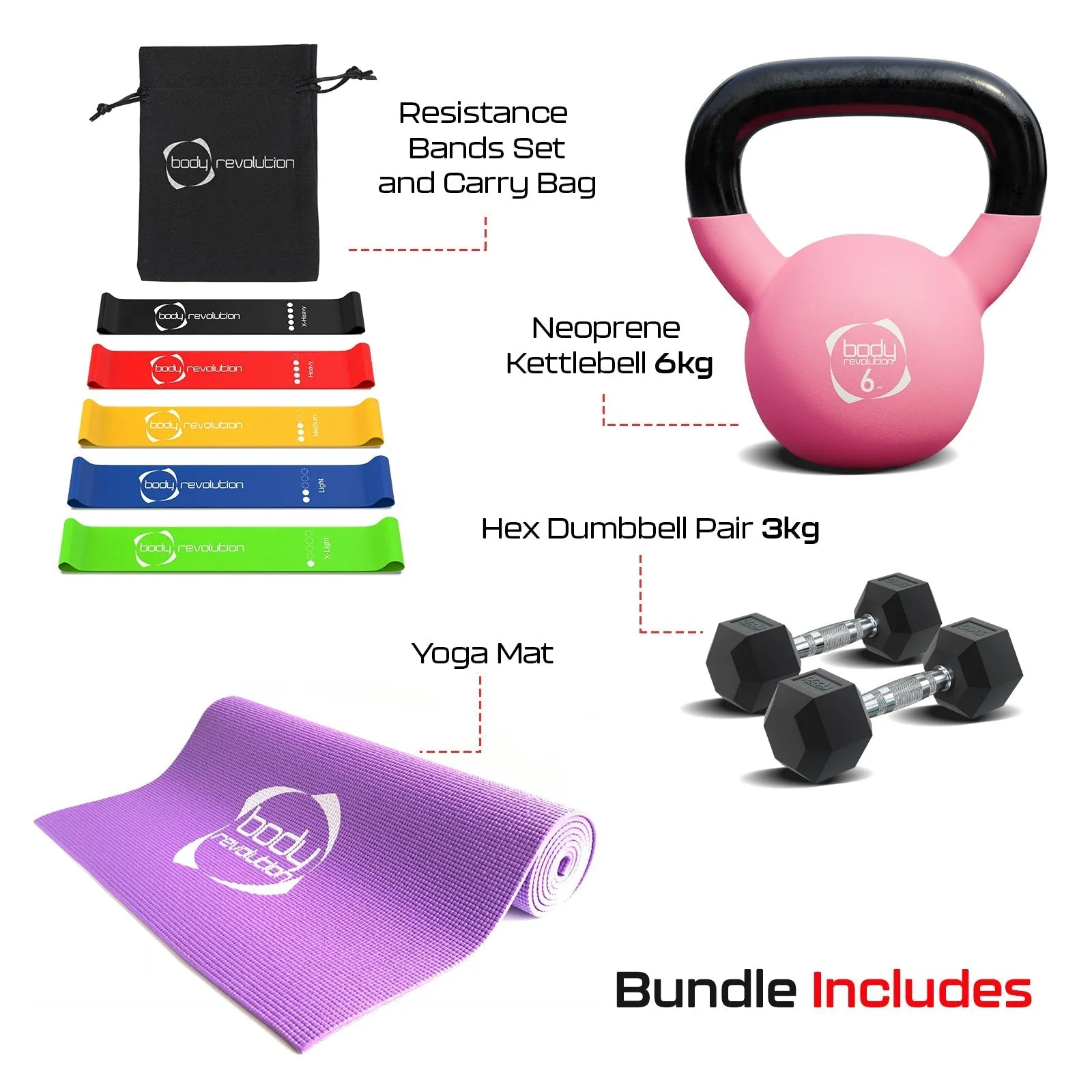 Dumbbells   Kettlebell   Mat   Resistance Bands