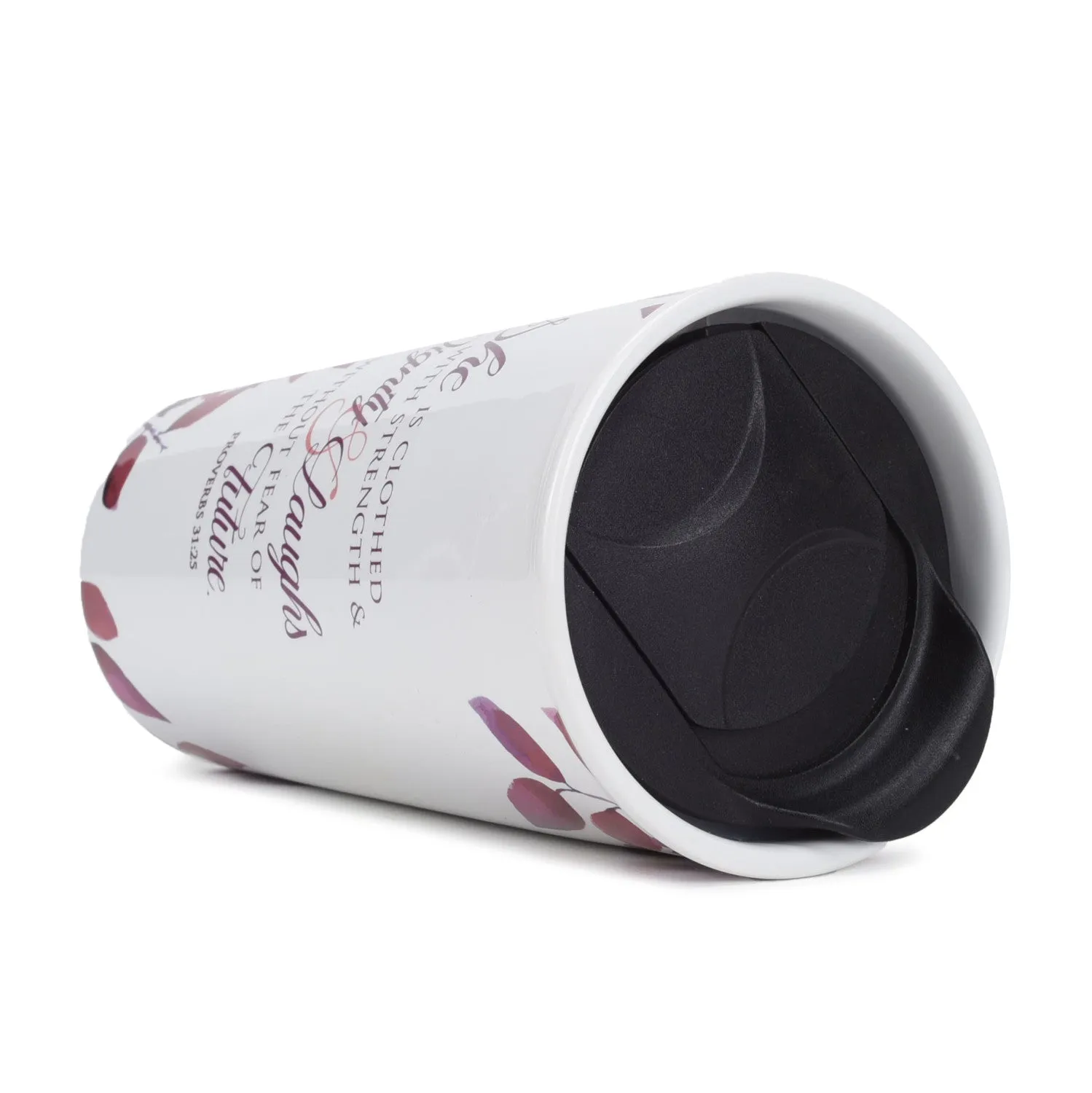 Elanze Designs Do Noble Things Floral Blush Pink 12 ounce Ceramic Travel Tumbler Mug