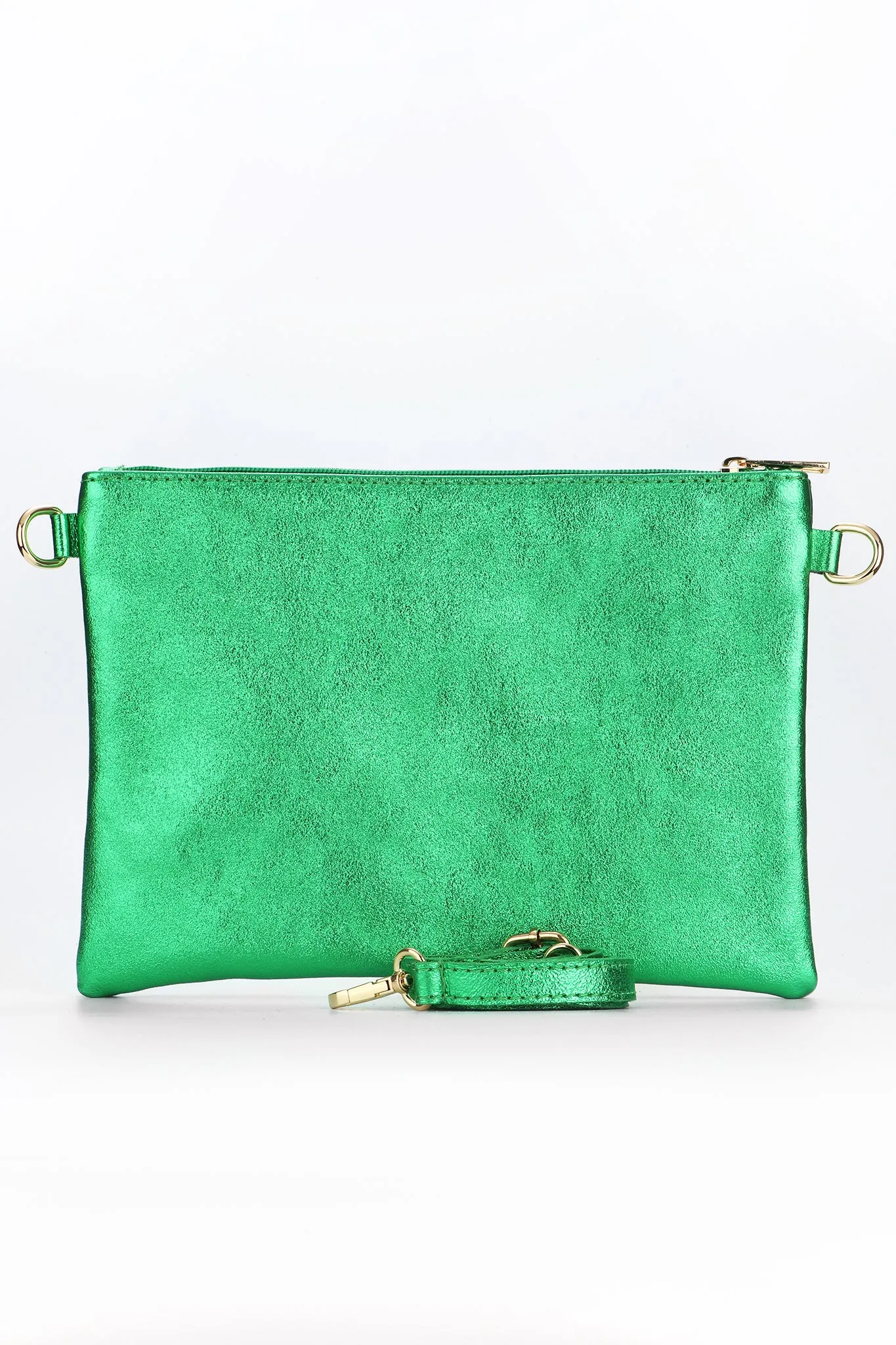 Essie - Italian Leather Wristlet Clutch Bag - Green Rainbow, Metallic