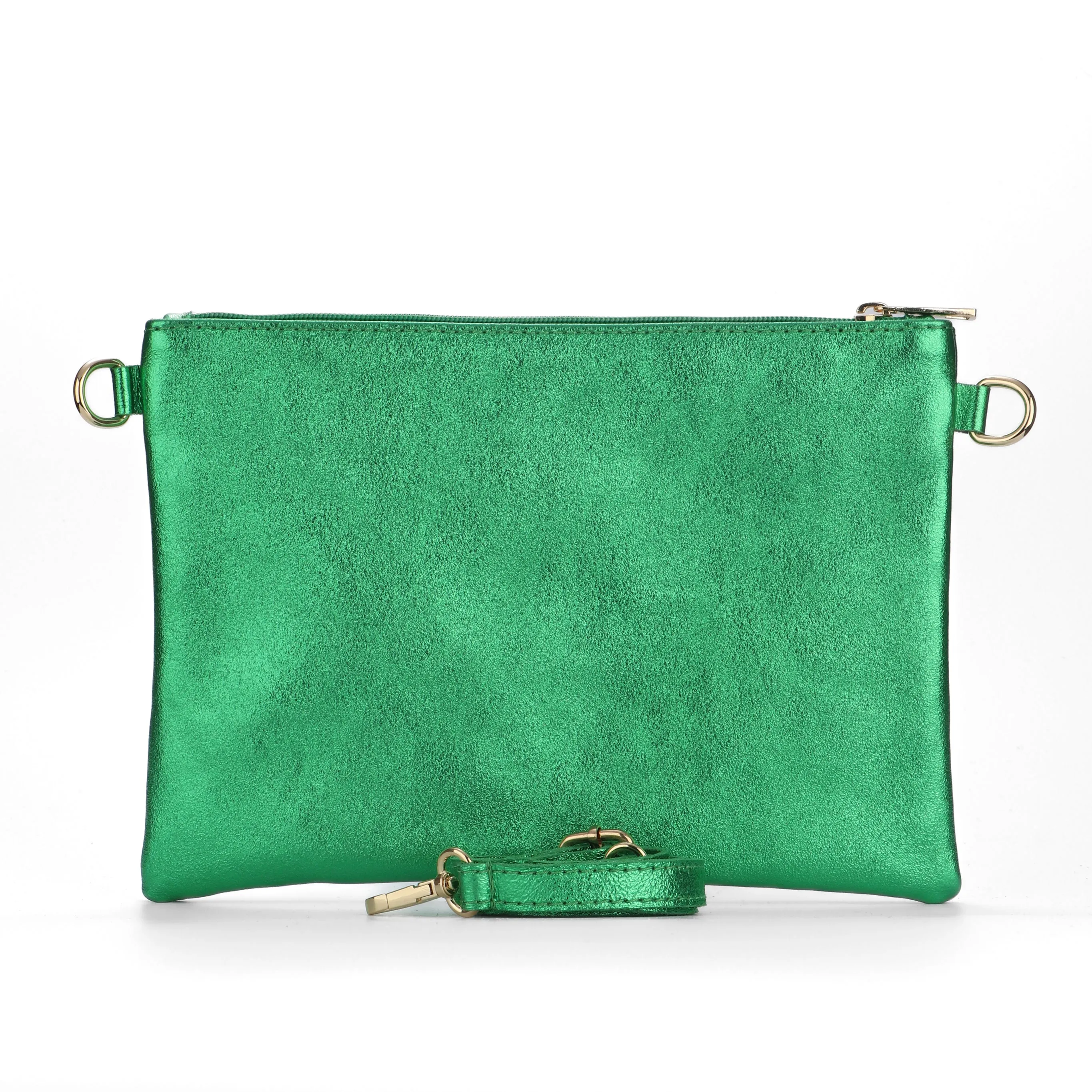 Essie - Italian Leather Wristlet Clutch Bag - Green Rainbow, Metallic