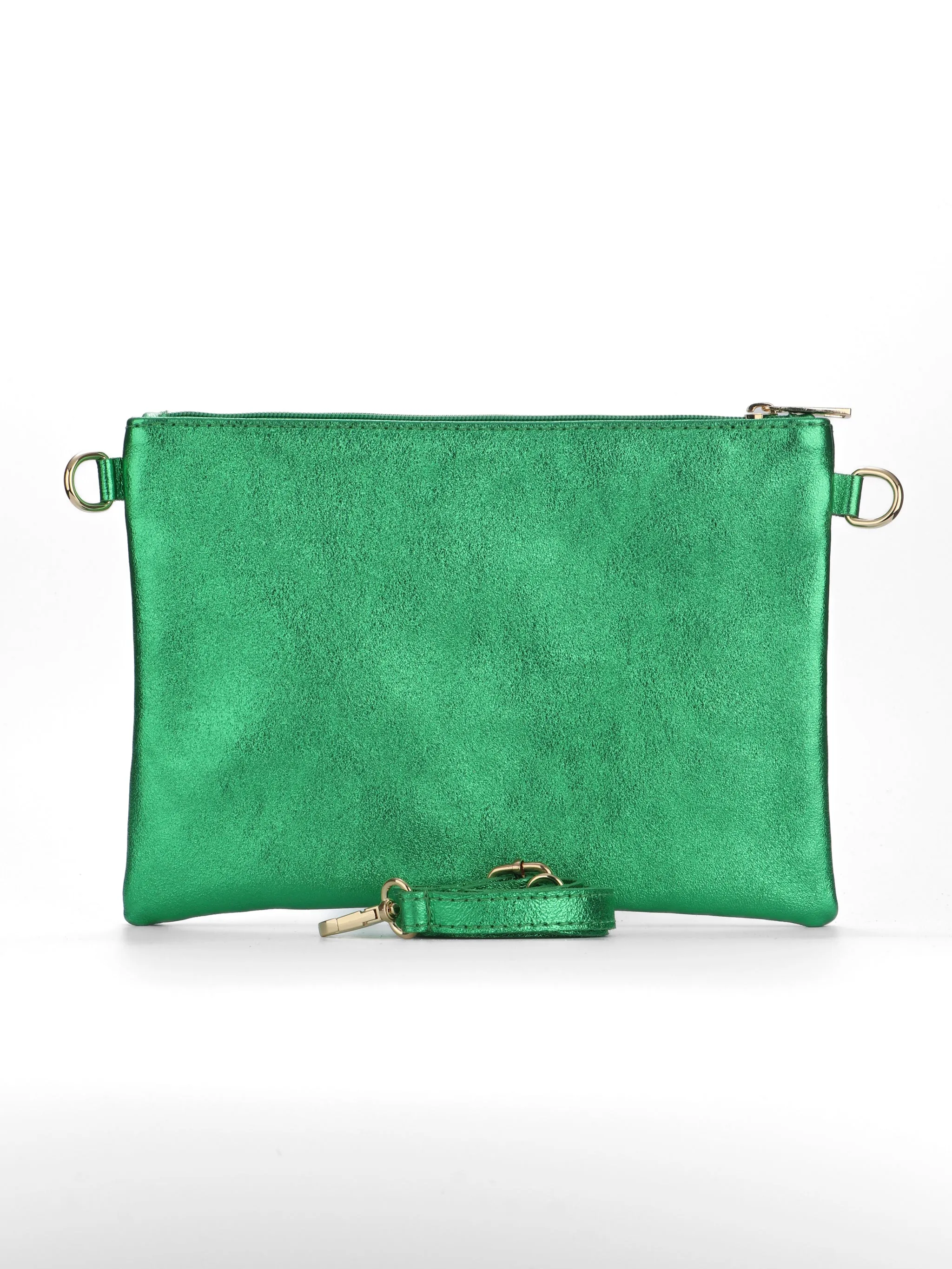 Essie - Italian Leather Wristlet Clutch Bag - Green Rainbow, Metallic