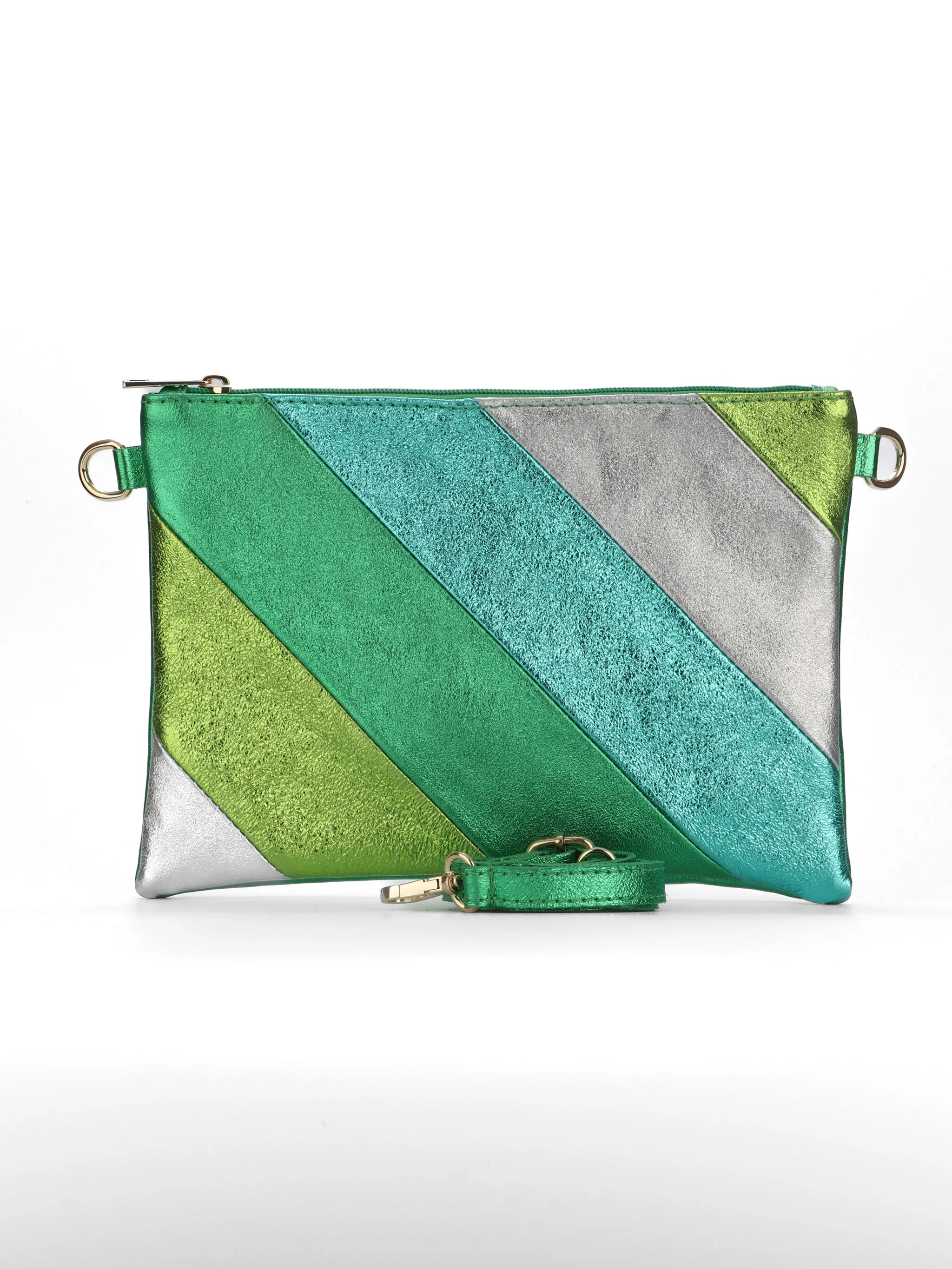 Essie - Italian Leather Wristlet Clutch Bag - Green Rainbow, Metallic