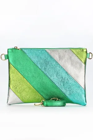 Essie - Italian Leather Wristlet Clutch Bag - Green Rainbow, Metallic