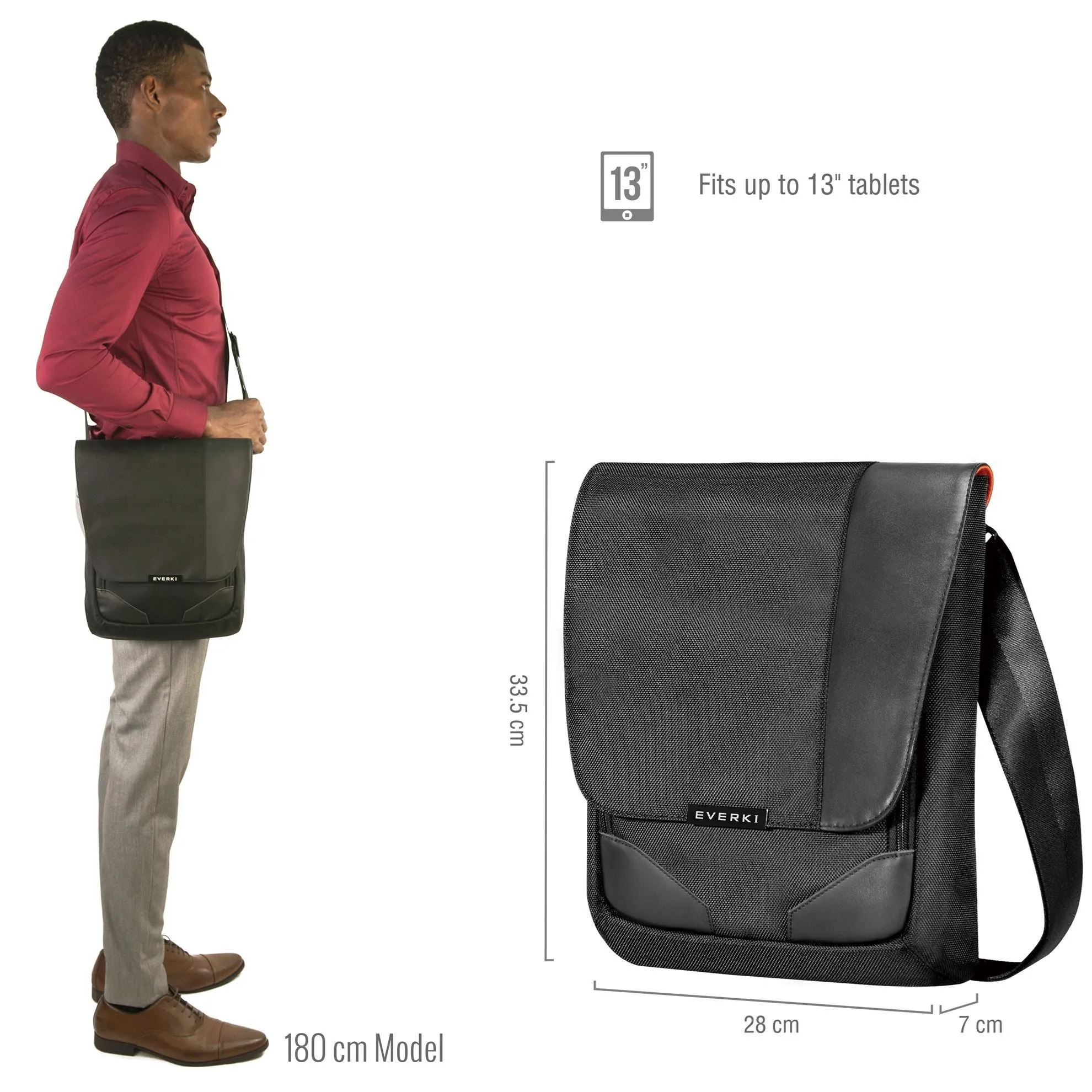 Everki Venue XL RFID Mini Messenger, Fits iPad Pro 12'', Surface Pro, MacBook