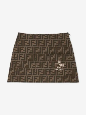 Fendi Girls FF Logo Skirt in Brown