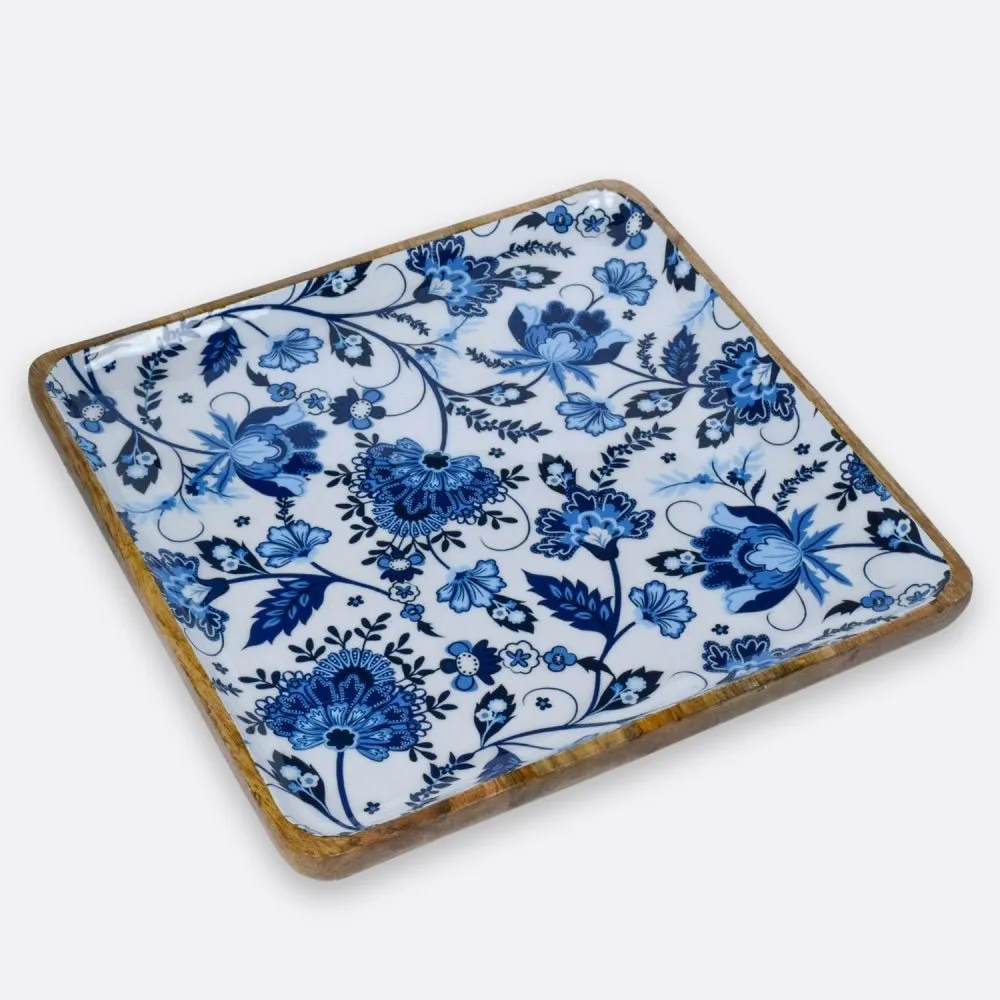 Floral Square Wooden Serving Platter