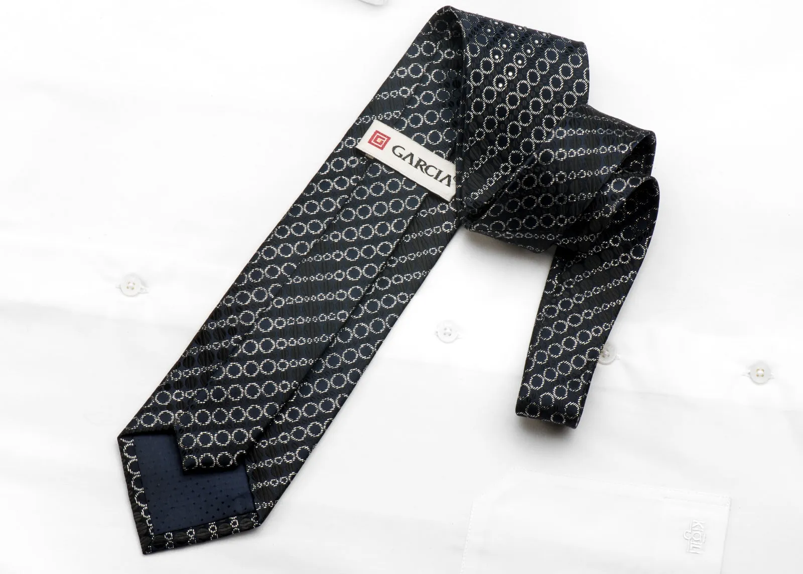 Garcia Men's Rhinestone Tie Sparkling Silver Circles On Navy