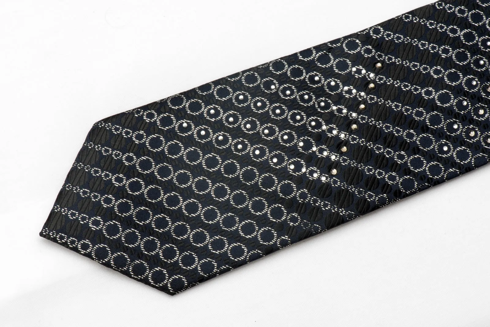 Garcia Men's Rhinestone Tie Sparkling Silver Circles On Navy