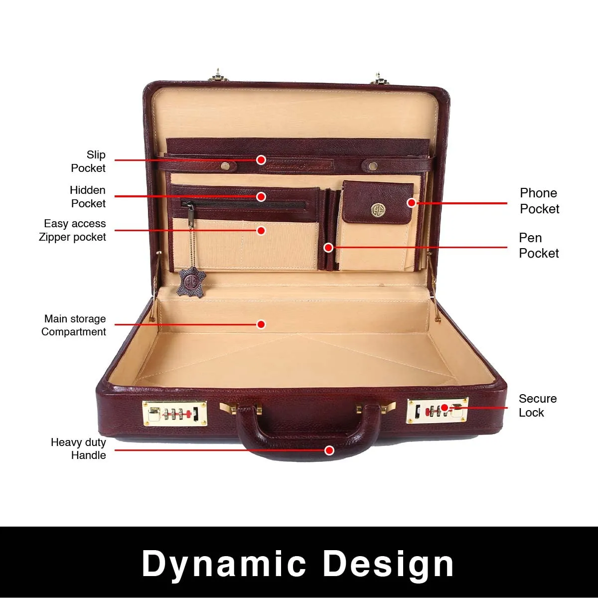 Genuine Leather Briefcase for Men with Expandable File Section - Classic Brown - Laptop Briefcase Office Bag