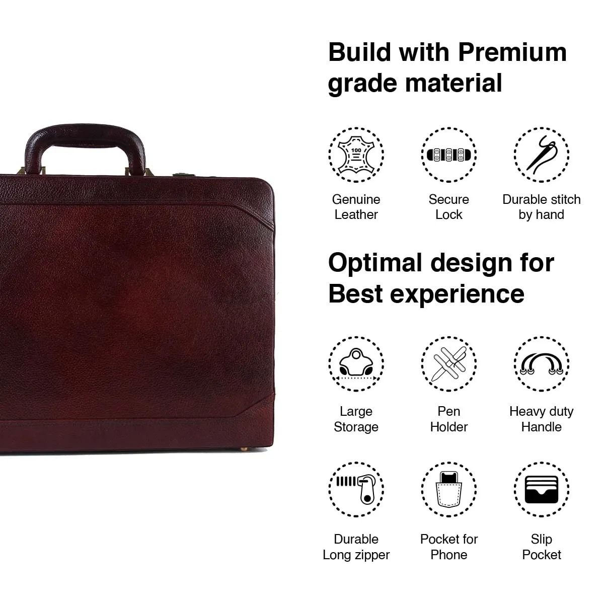 Genuine Leather Briefcase for Men with Expandable File Section - Classic Brown - Laptop Briefcase Office Bag