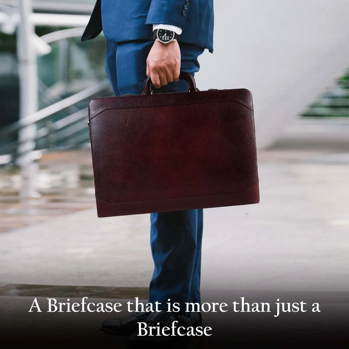 Genuine Leather Briefcase for Men with Expandable File Section - Classic Brown - Laptop Briefcase Office Bag