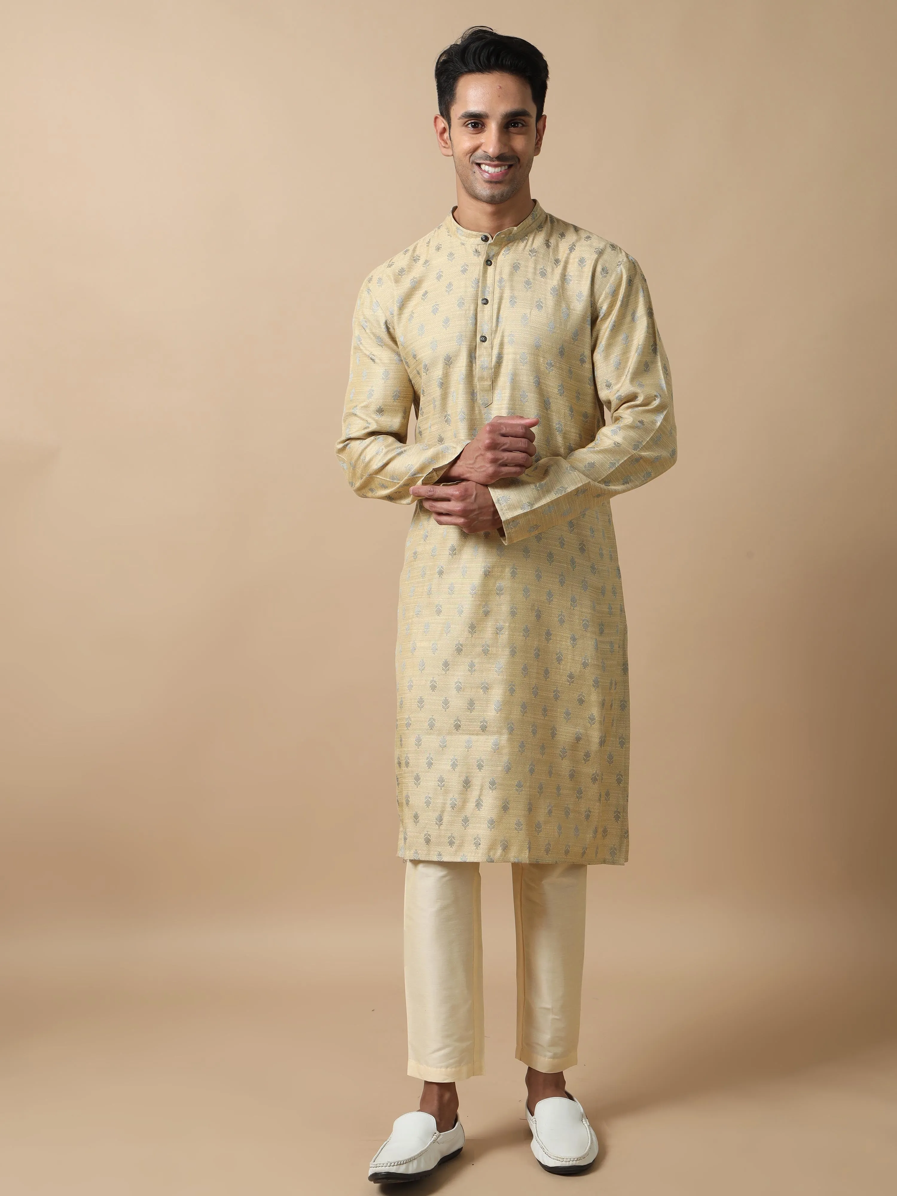 Gold Banarasi Leaf Buta Long Kurta