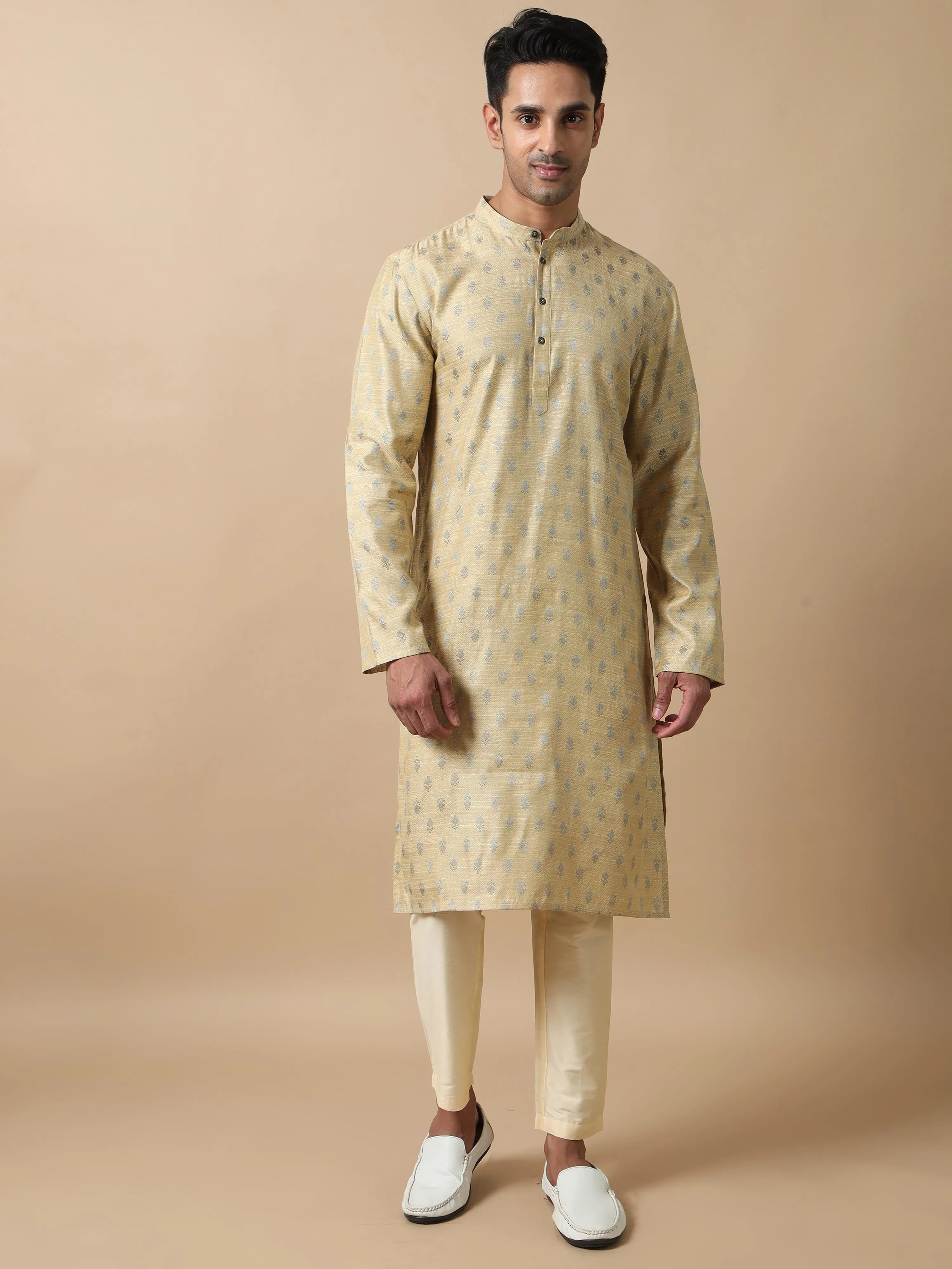 Gold Banarasi Leaf Buta Long Kurta
