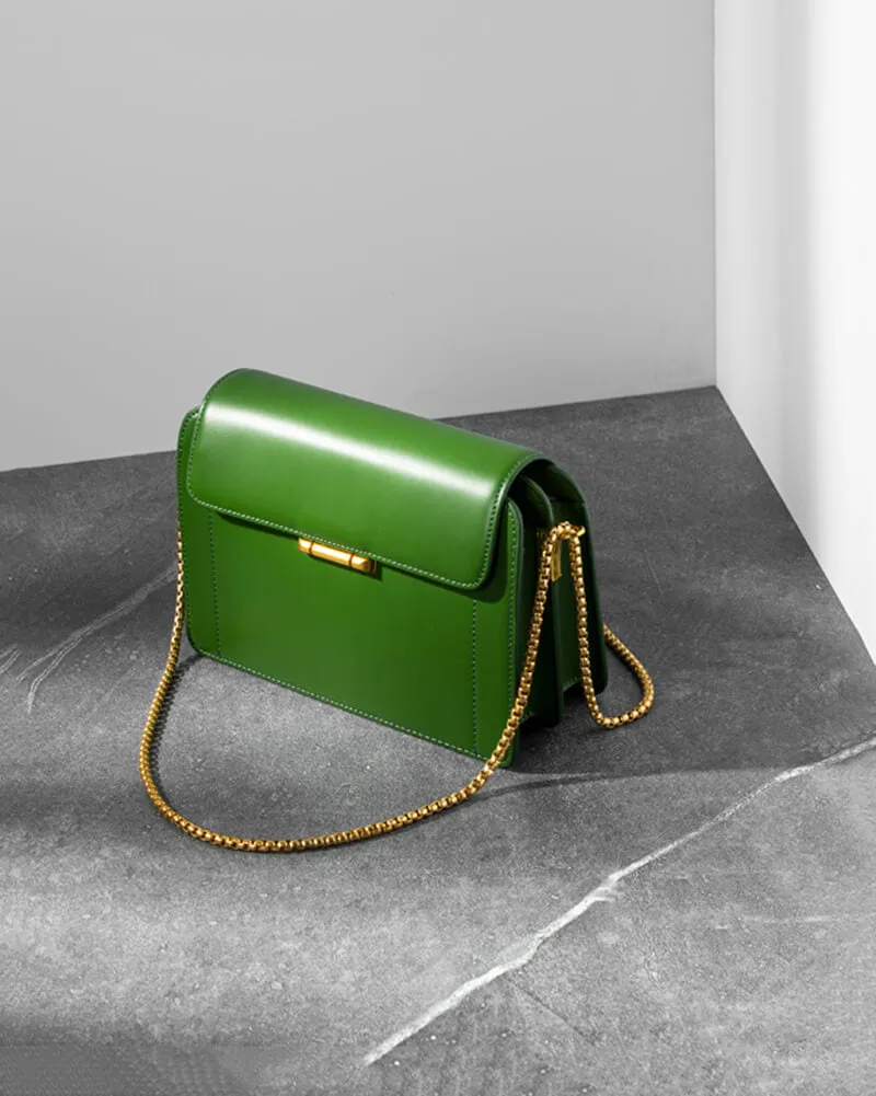 Gold Chain Leather Crossbody Bag