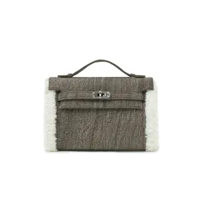 Grey Lambswool Top Handle Bag