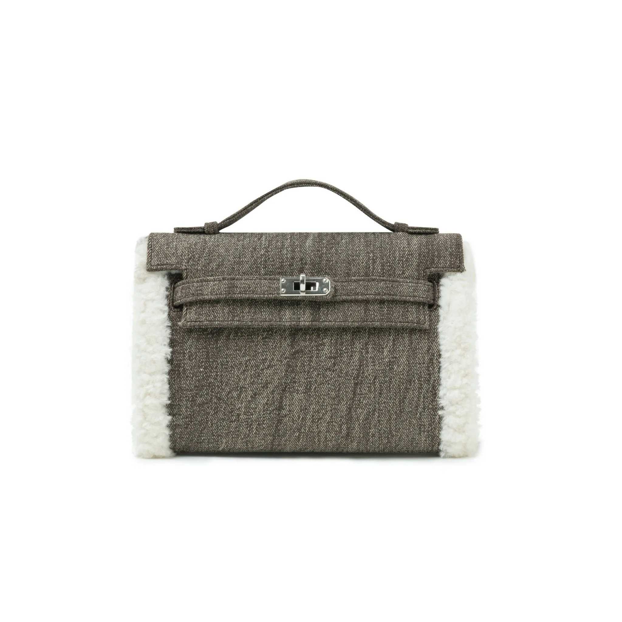 Grey Lambswool Top Handle Bag