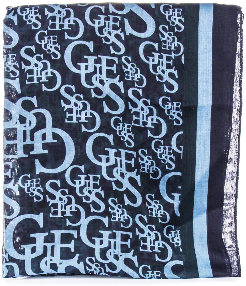 Guess Multicologo Scarf In Black Blue