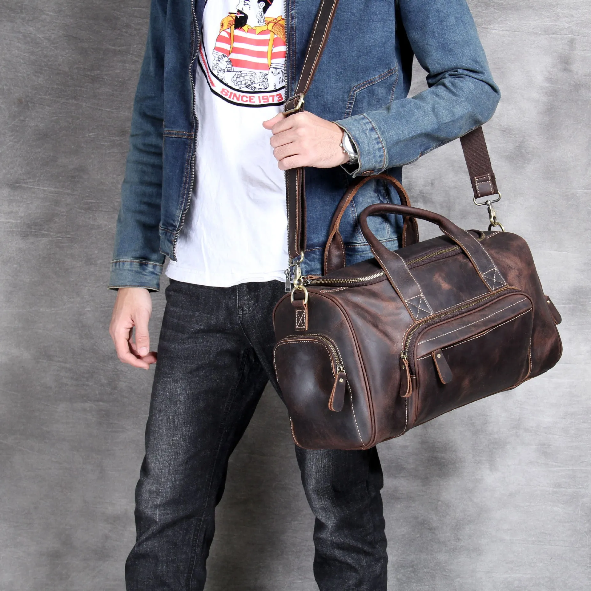 Handmade Vintage Leather Weekend Traveling Bags 1901