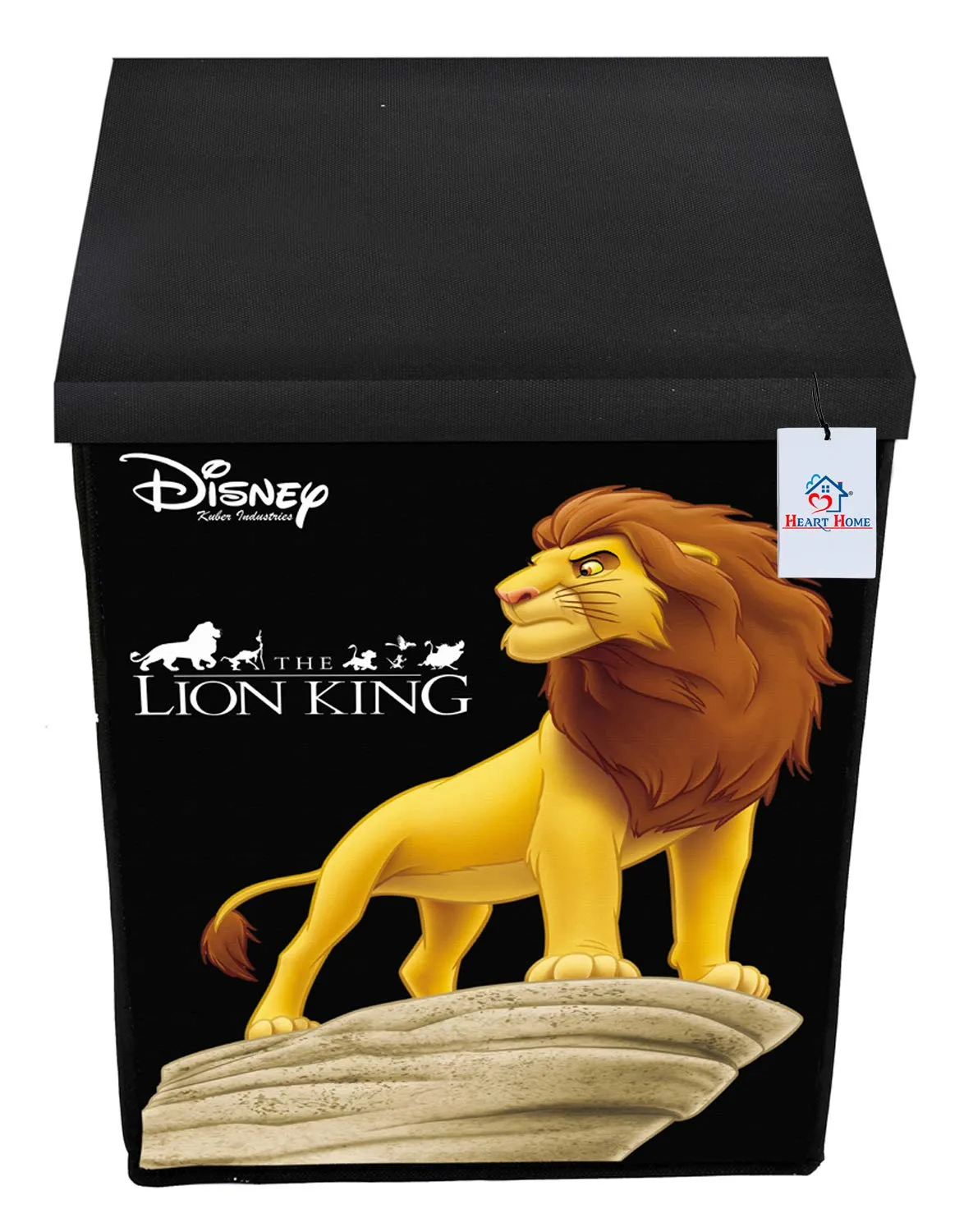 Heart Home Disney Lion King Print Non Woven Fabric Foldable Laundry Basket, Toy Storage Basket, Cloth Storage Basket with Lid & Handles (Black)-HEART10398