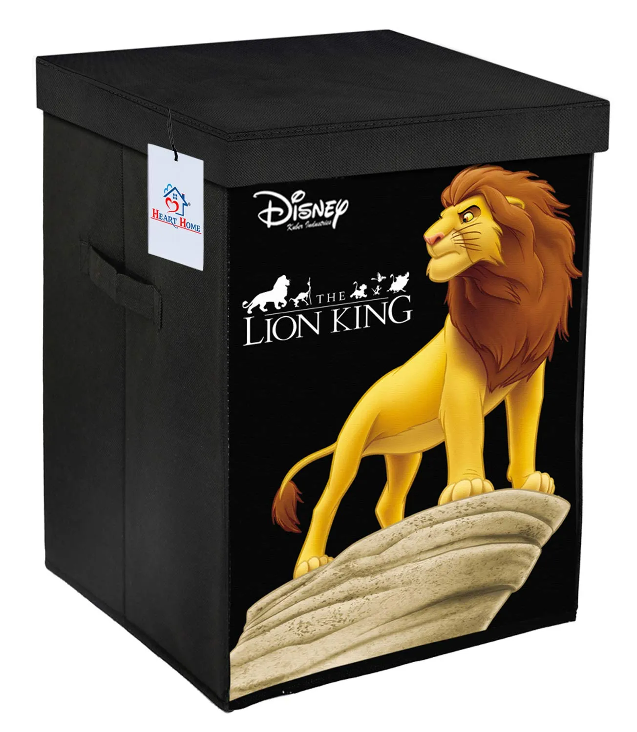 Heart Home Disney Lion King Print Non Woven Fabric Foldable Laundry Basket, Toy Storage Basket, Cloth Storage Basket with Lid & Handles (Black)-HEART10398