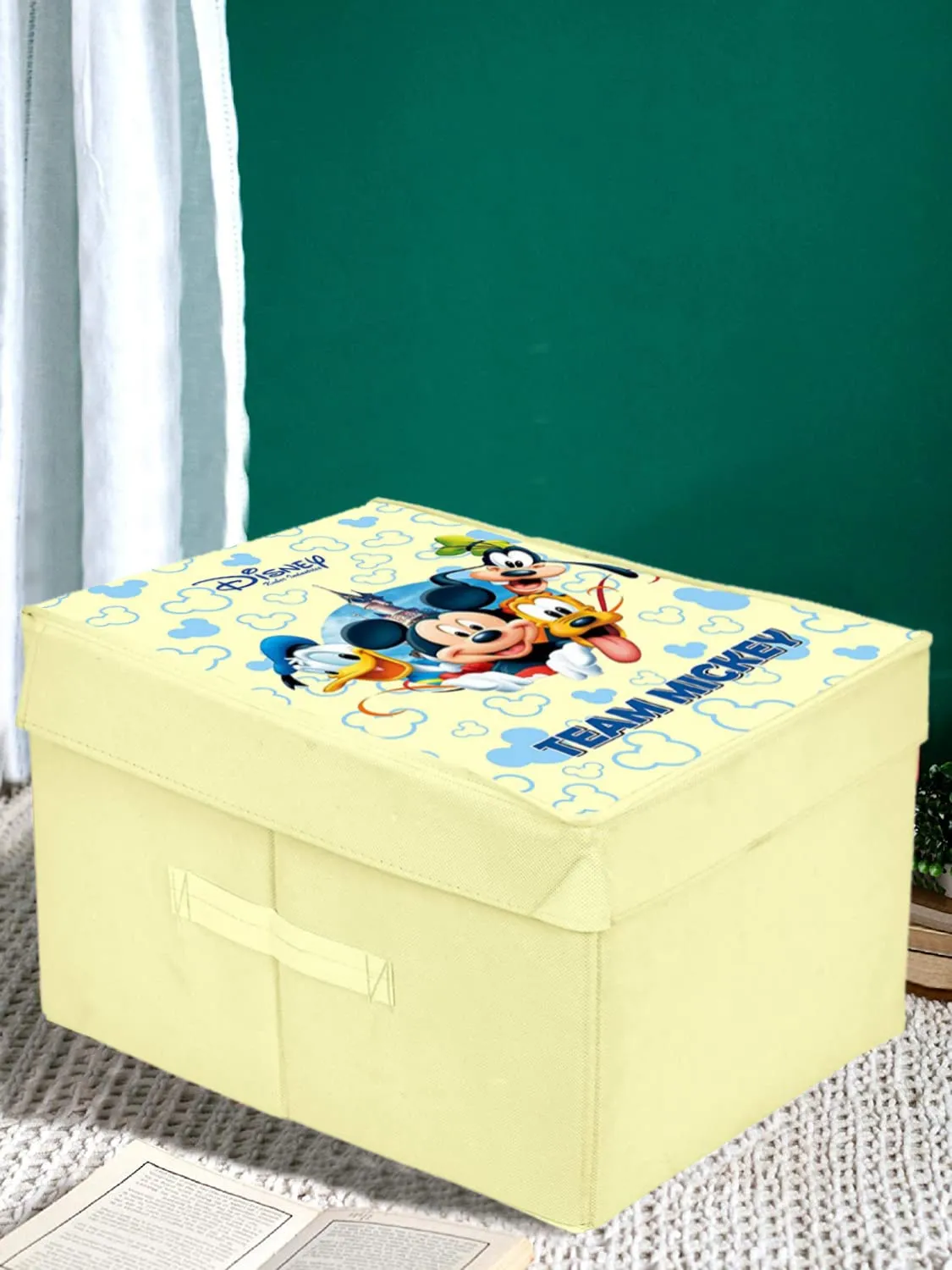 Heart Home Disney Team Mickey Printed Multipurposes Non-Woven Flodable Storage Box/Oragnizer (Cream)-HS43HEARTH26574