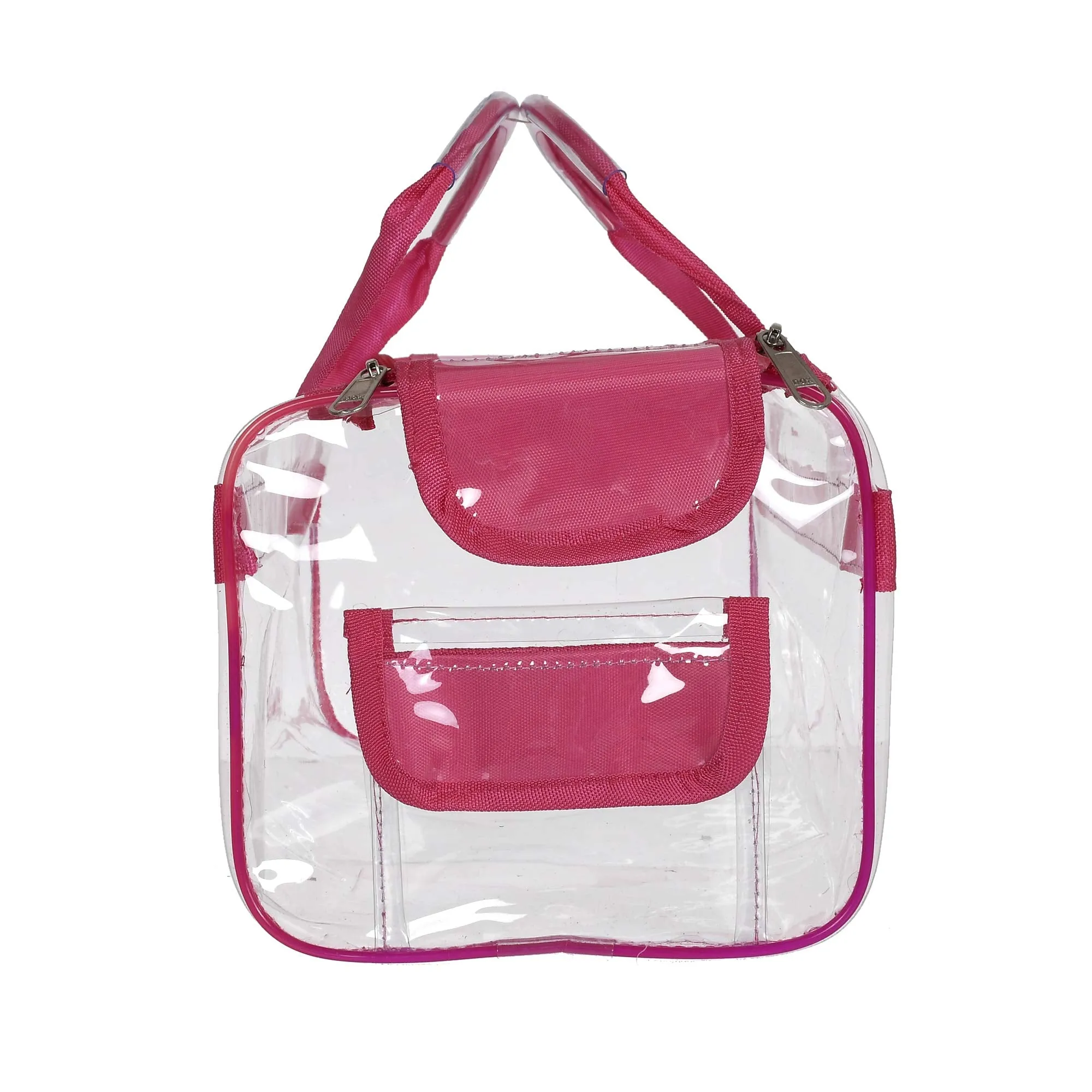 Heart Home Large Size Clear PVC Travel Toiletry Bag Handbag Beach Tote Bag Organizer for Men and Women-Set of 2 (Pink)