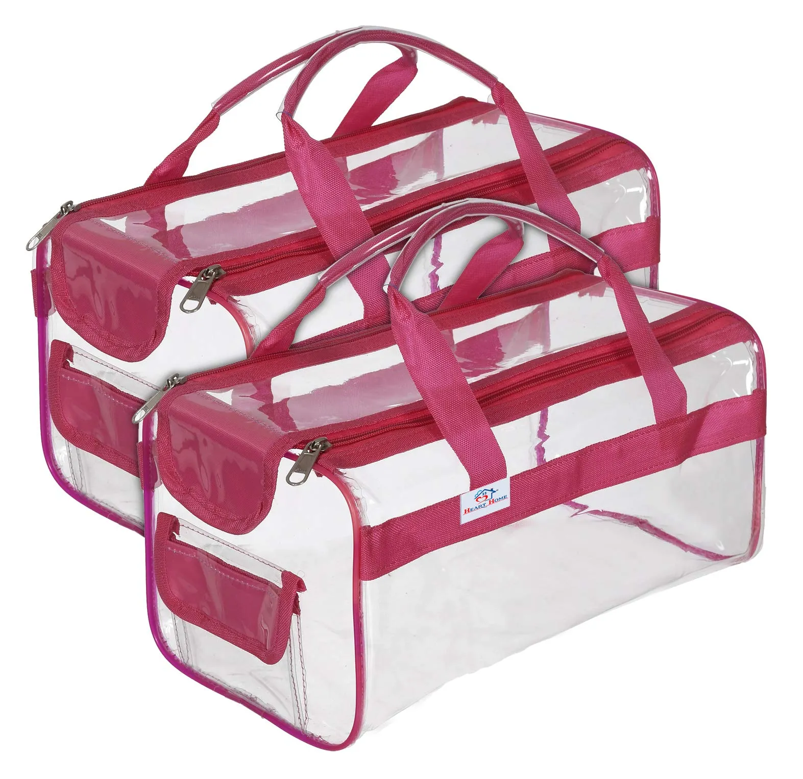 Heart Home Large Size Clear PVC Travel Toiletry Bag Handbag Beach Tote Bag Organizer for Men and Women-Set of 2 (Pink)