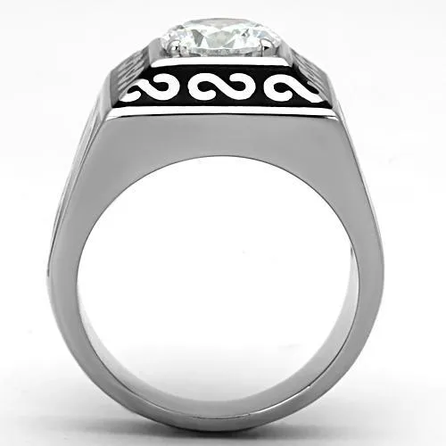 High polished (no plating) Stainless Steel Ring with AAA Grade CZ in Clear for Women Style TK1050