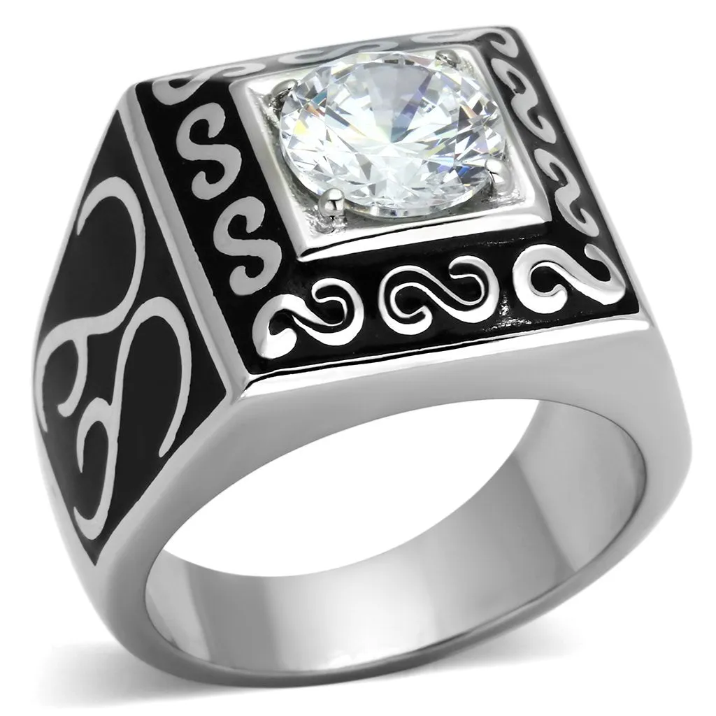 High polished (no plating) Stainless Steel Ring with AAA Grade CZ in Clear for Women Style TK1050