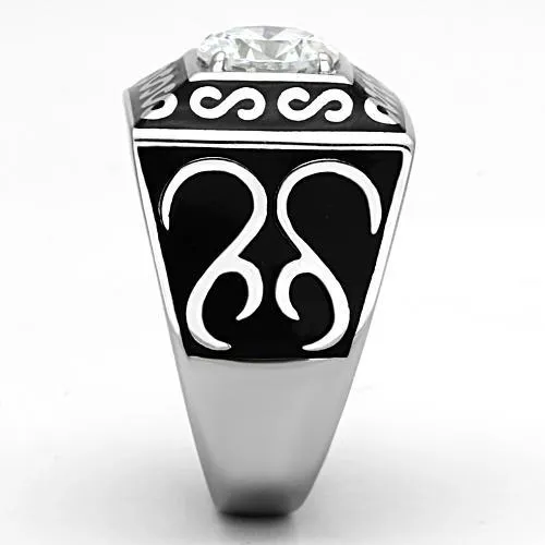 High polished (no plating) Stainless Steel Ring with AAA Grade CZ in Clear for Women Style TK1050