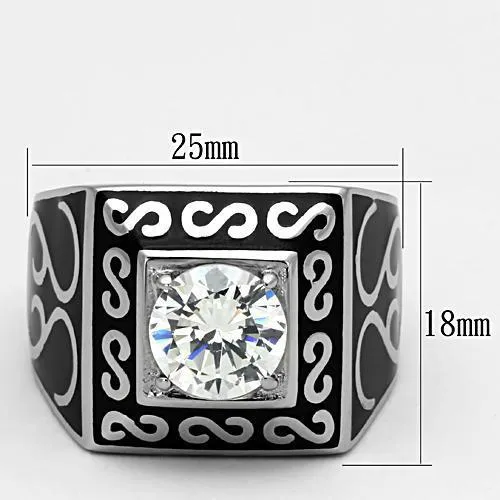 High polished (no plating) Stainless Steel Ring with AAA Grade CZ in Clear for Women Style TK1050