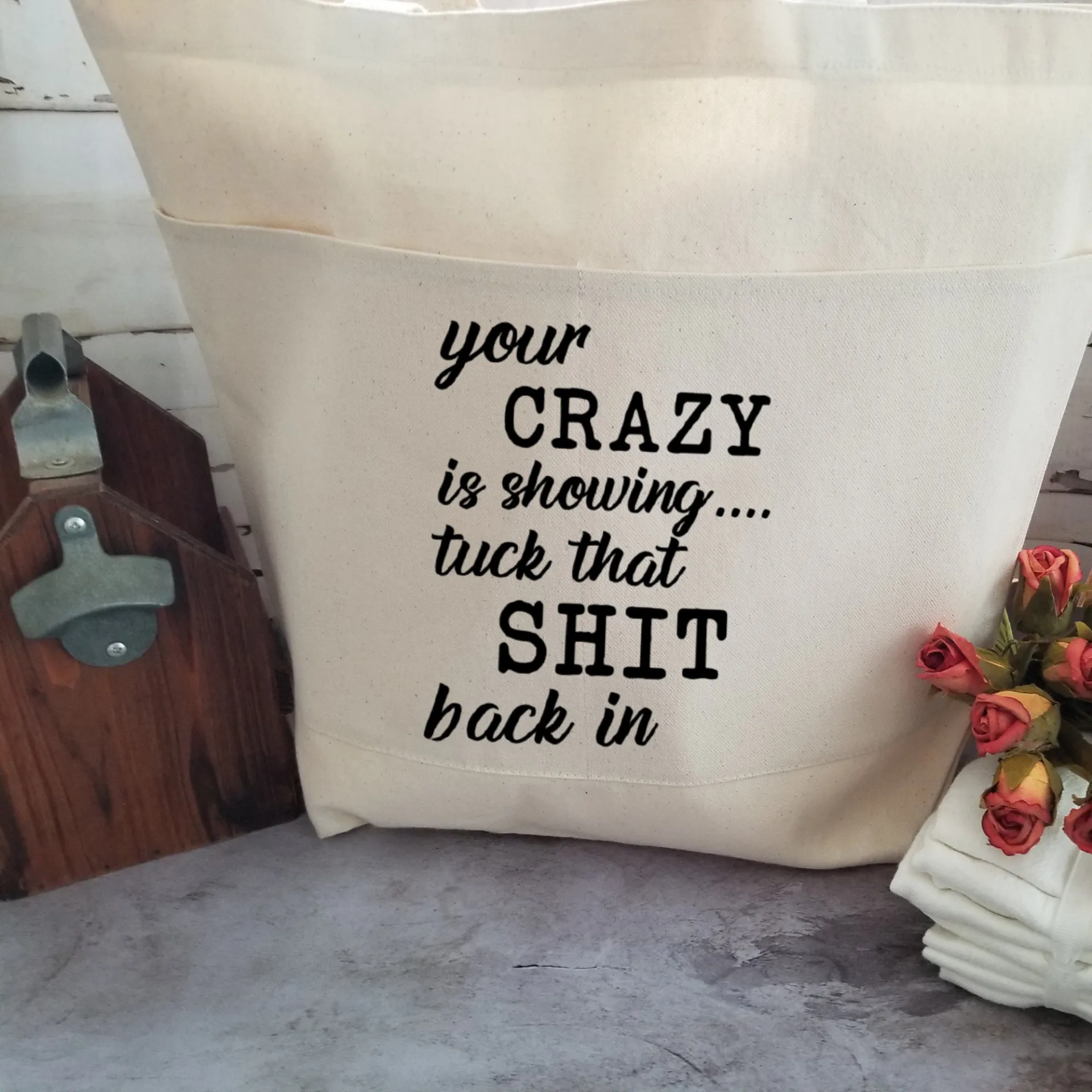 Humorous Heavy Cotton Canvas Tote | Large Funny Tote Bag with Pockets | Reusable Bag for Shopping, Beach, Books, or Overnight
