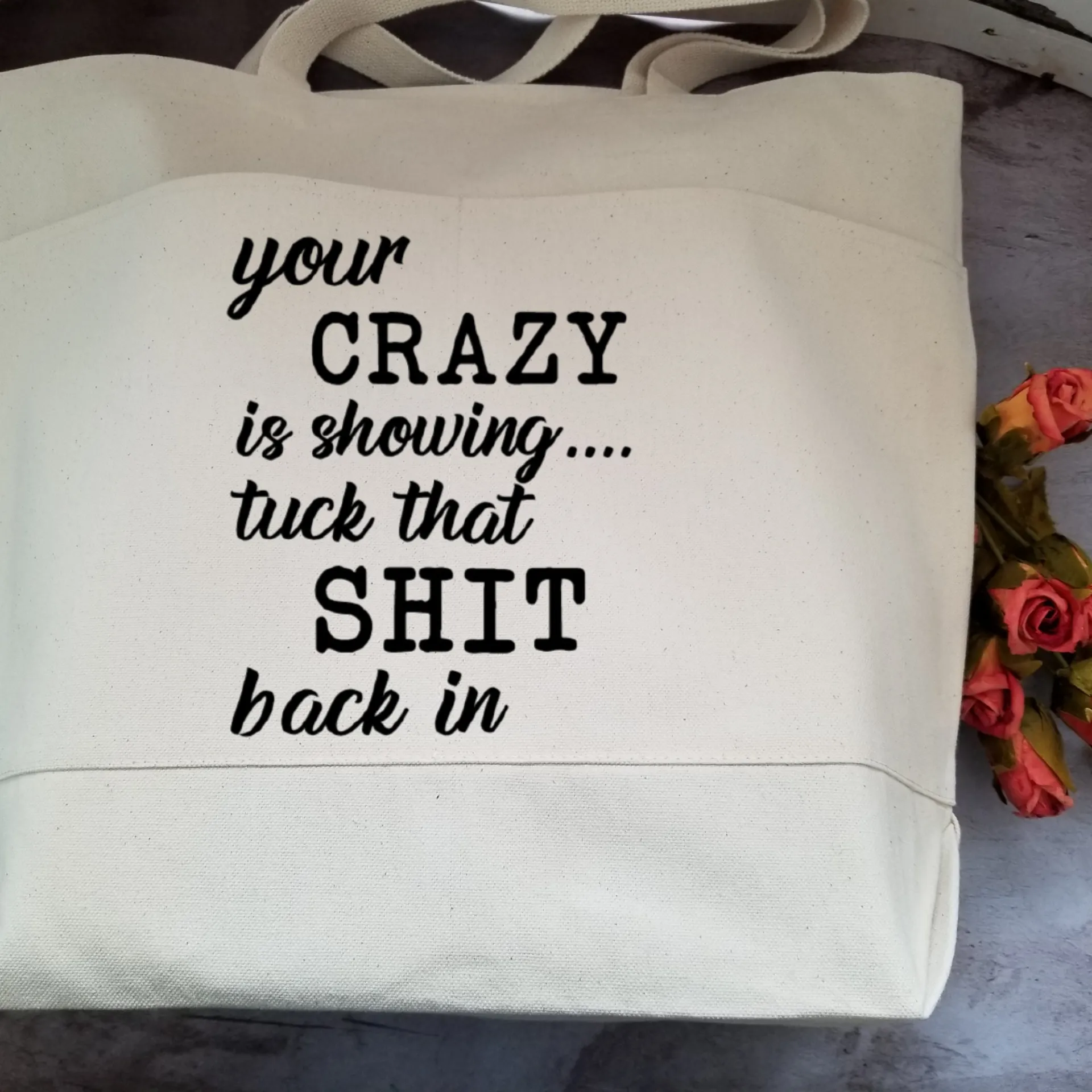 Humorous Heavy Cotton Canvas Tote | Large Funny Tote Bag with Pockets | Reusable Bag for Shopping, Beach, Books, or Overnight