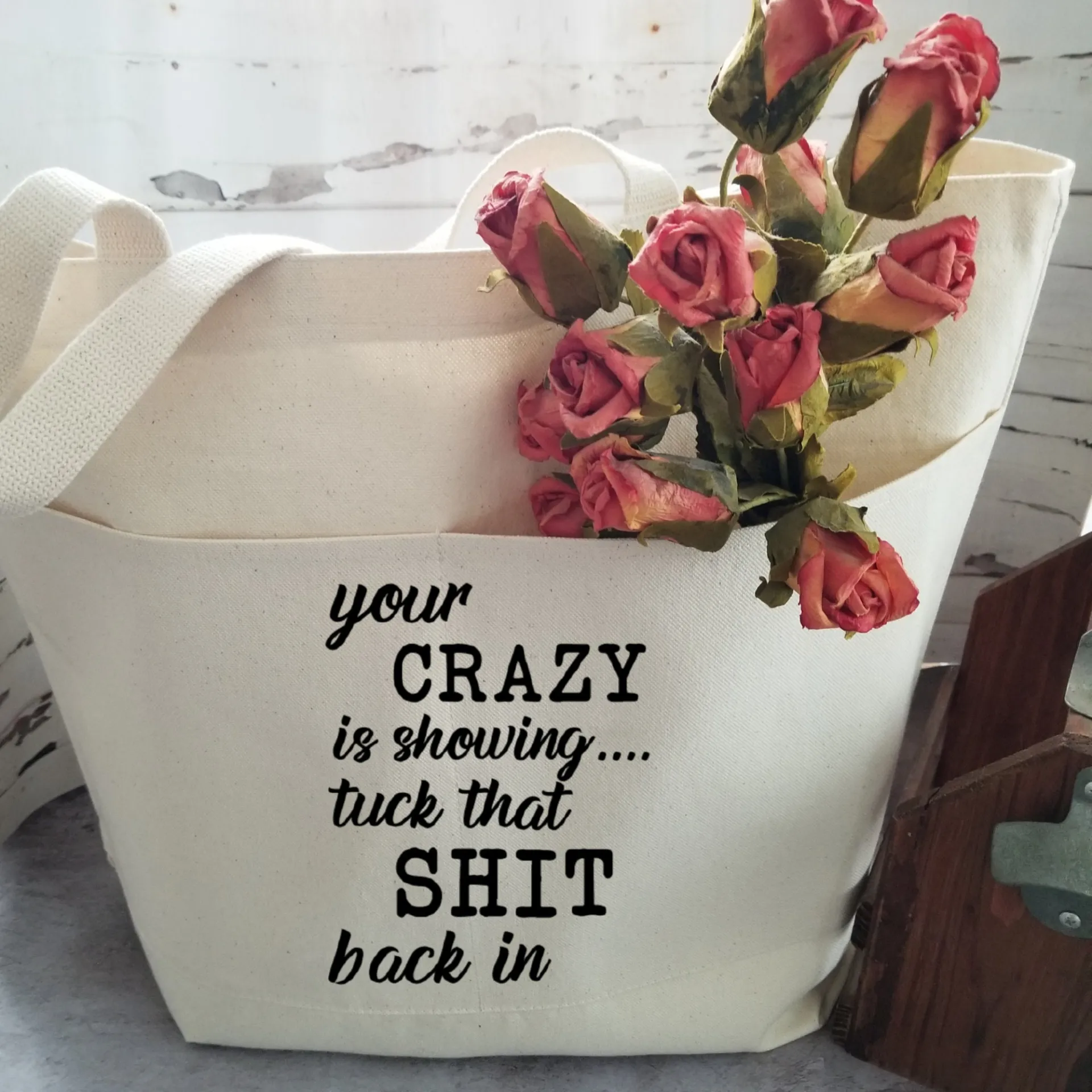 Humorous Heavy Cotton Canvas Tote | Large Funny Tote Bag with Pockets | Reusable Bag for Shopping, Beach, Books, or Overnight