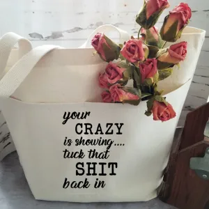 Humorous Heavy Cotton Canvas Tote | Large Funny Tote Bag with Pockets | Reusable Bag for Shopping, Beach, Books, or Overnight