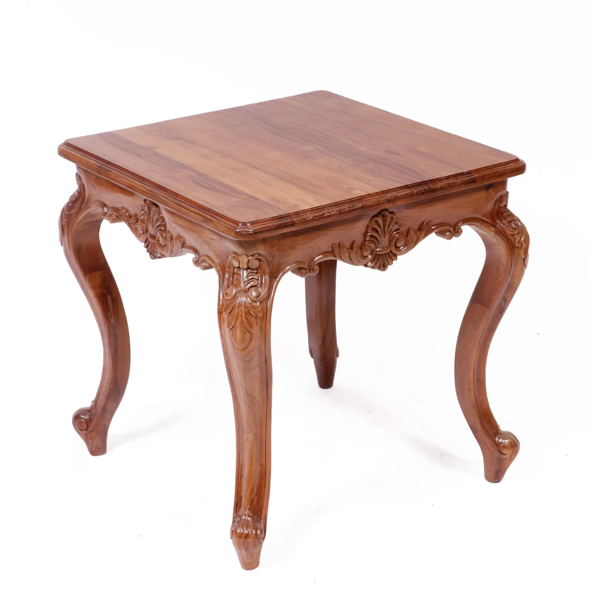 Intricate carved french royal teak coffee table