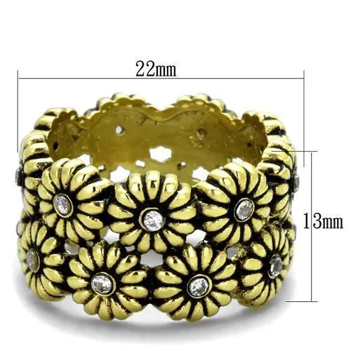 IP Gold(Ion Plating) Stainless Steel Ring with AAA Grade CZ in Clear for Women Style TK1626