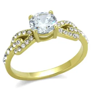 IP Gold(Ion Plating) Stainless Steel Ring with AAA Grade CZ in Clear for Women Style TK2168