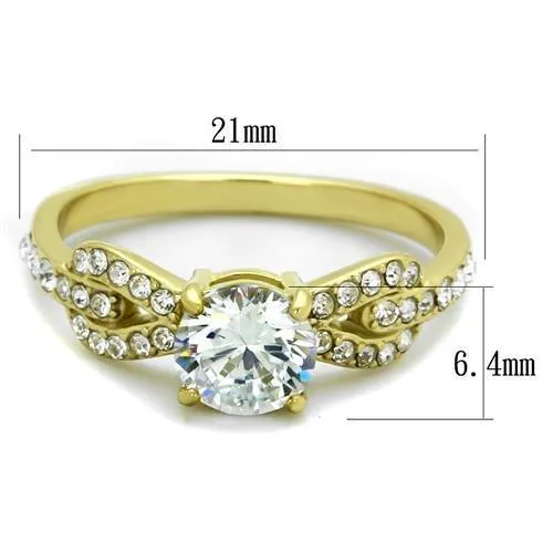 IP Gold(Ion Plating) Stainless Steel Ring with AAA Grade CZ in Clear for Women Style TK2168