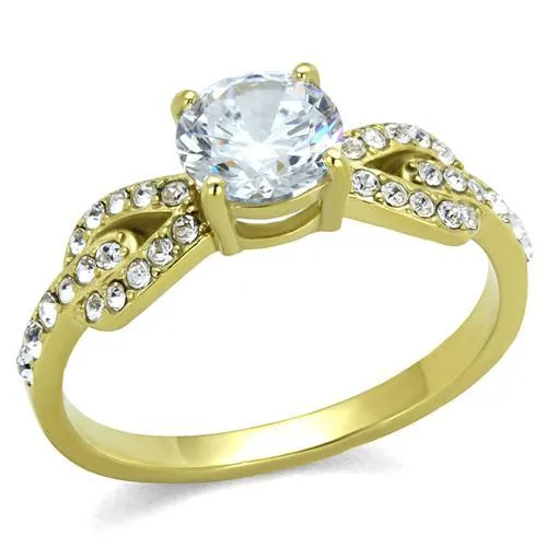 IP Gold(Ion Plating) Stainless Steel Ring with AAA Grade CZ in Clear for Women Style TK2168