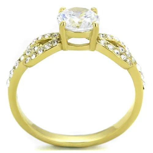 IP Gold(Ion Plating) Stainless Steel Ring with AAA Grade CZ in Clear for Women Style TK2168