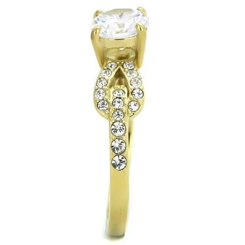 IP Gold(Ion Plating) Stainless Steel Ring with AAA Grade CZ in Clear for Women Style TK2168
