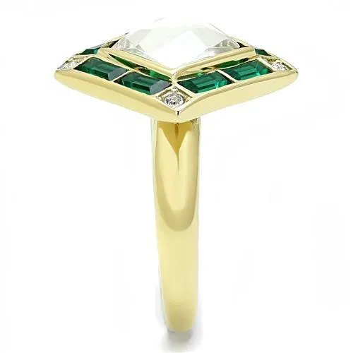IP Gold(Ion Plating) Stainless Steel Ring with Synthetic Synthetic Glass in Clear for Women Style TK3036
